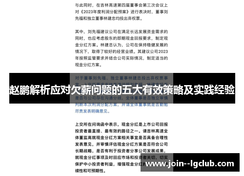 赵鹏解析应对欠薪问题的五大有效策略及实践经验